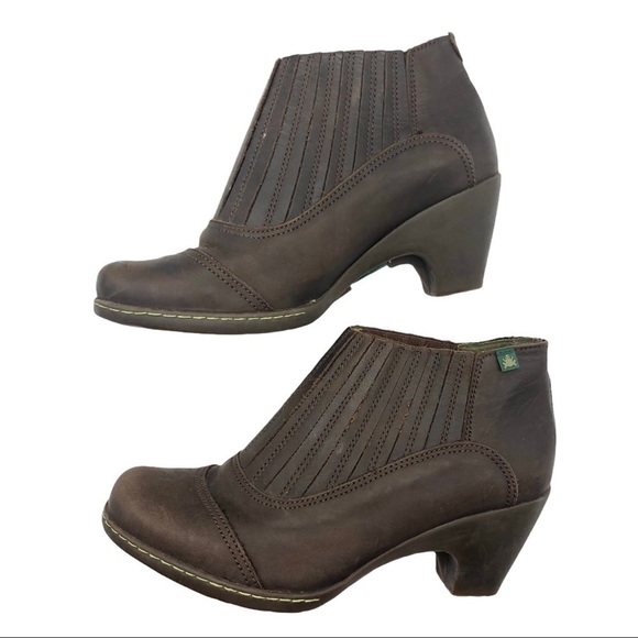 El Naturalista Brown Leather Slip On Heeled Ankle Boots Size 7 - Picture 1 of 10